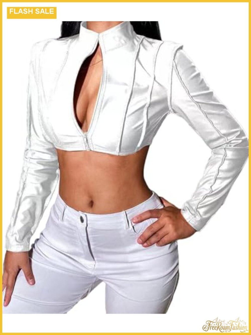 Women's PU Faux Leather Mock Neck Cropped Zip Up Bolero Y2K Jacket